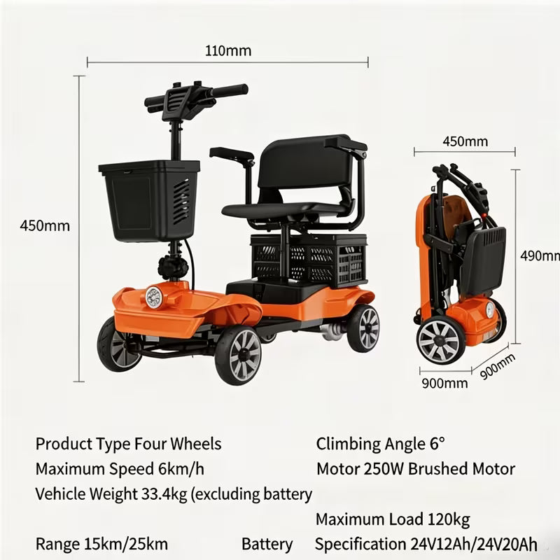 Senior Electric Mobility Scooter, Ergonomic Handle, Electromagnetic Brake, LED Light, Shopping Basket, 264.55LB Load, Safe Travel